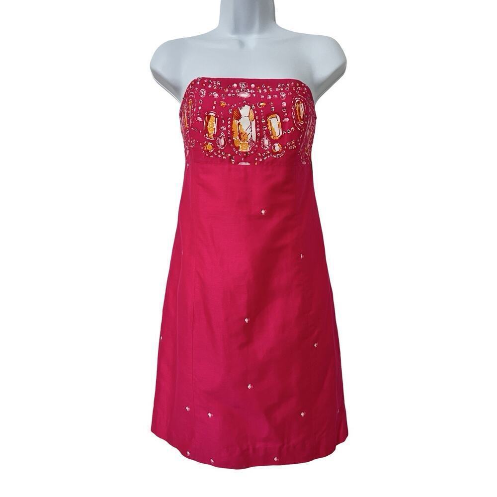 Lilly Pulitzer Fools Jewels Bowen Strapless Mini Dress Size 4 Hot Pink NEW - Picture 1 of 10